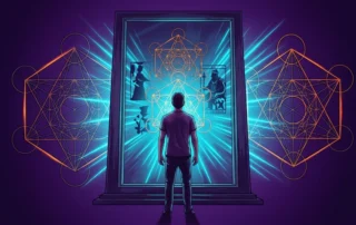 Ilustração geométrica de um Arcano do Tarot simbolizando os arquétipos de poder e o acesso ao inconsciente através da hipnose clínica.