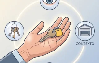 recuperar memória esquecida: Ilustração didática sobre hipermnésia mostrando uma mão estendida com uma chave amarela no centro, cercada por círculos que representam estímulos visuais, de contexto e olfativo